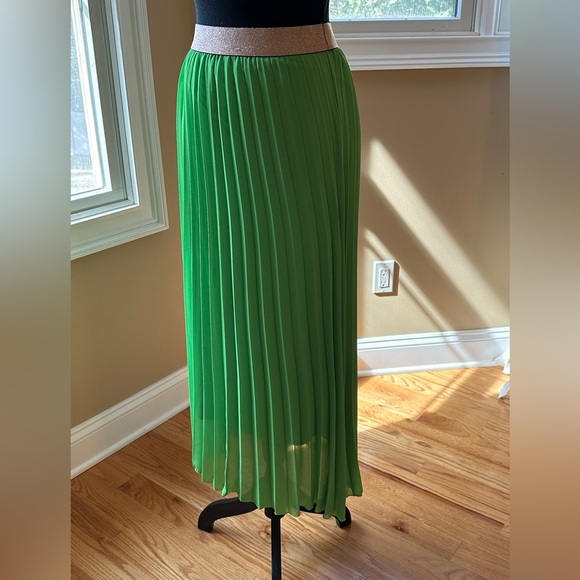 Made in Italy Green pleated skirt with gold elastic waist. One size. New w/tags - Picture 11 of 12